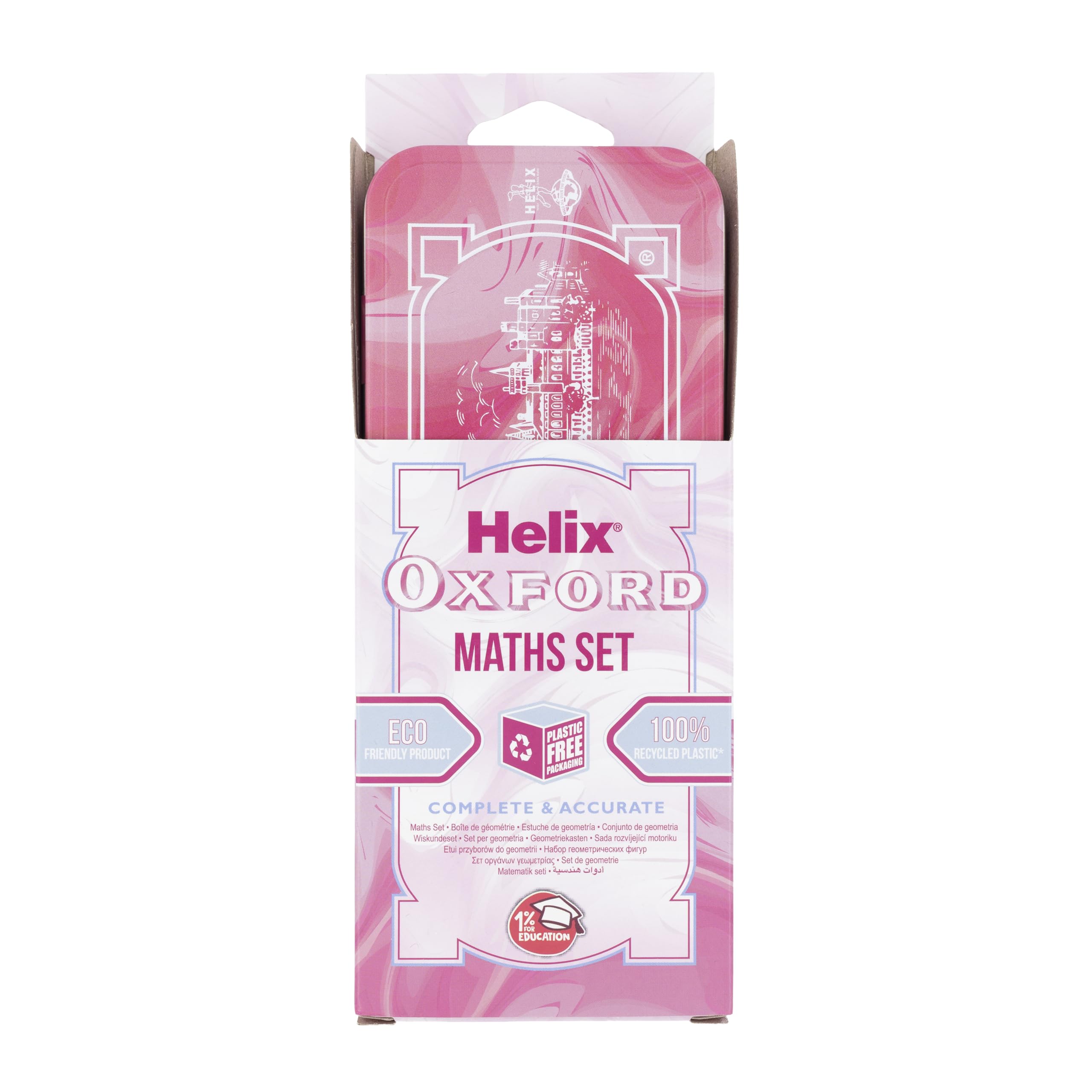 Oxford Helix Maths Set Pink Marble Edition 9 Piece Geometry Set with Ruler, Compass, Protractor, Pencil & Eraser for School, Exams & Students