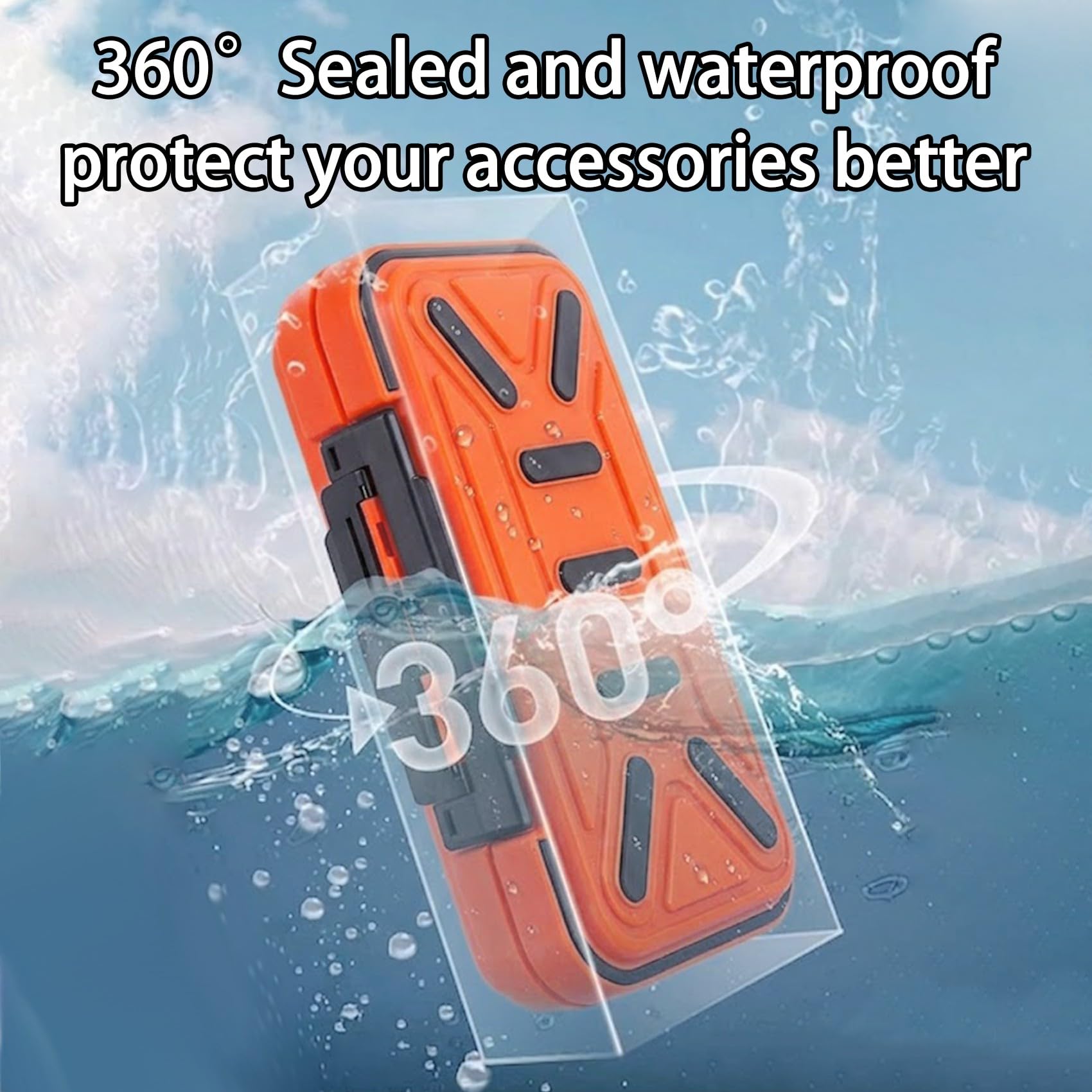 Aventik Wasserdichte Angelausrüstungsbox, Köder, Haken, Köder, Aufbewahrungskoffer (Orange + Grau)
