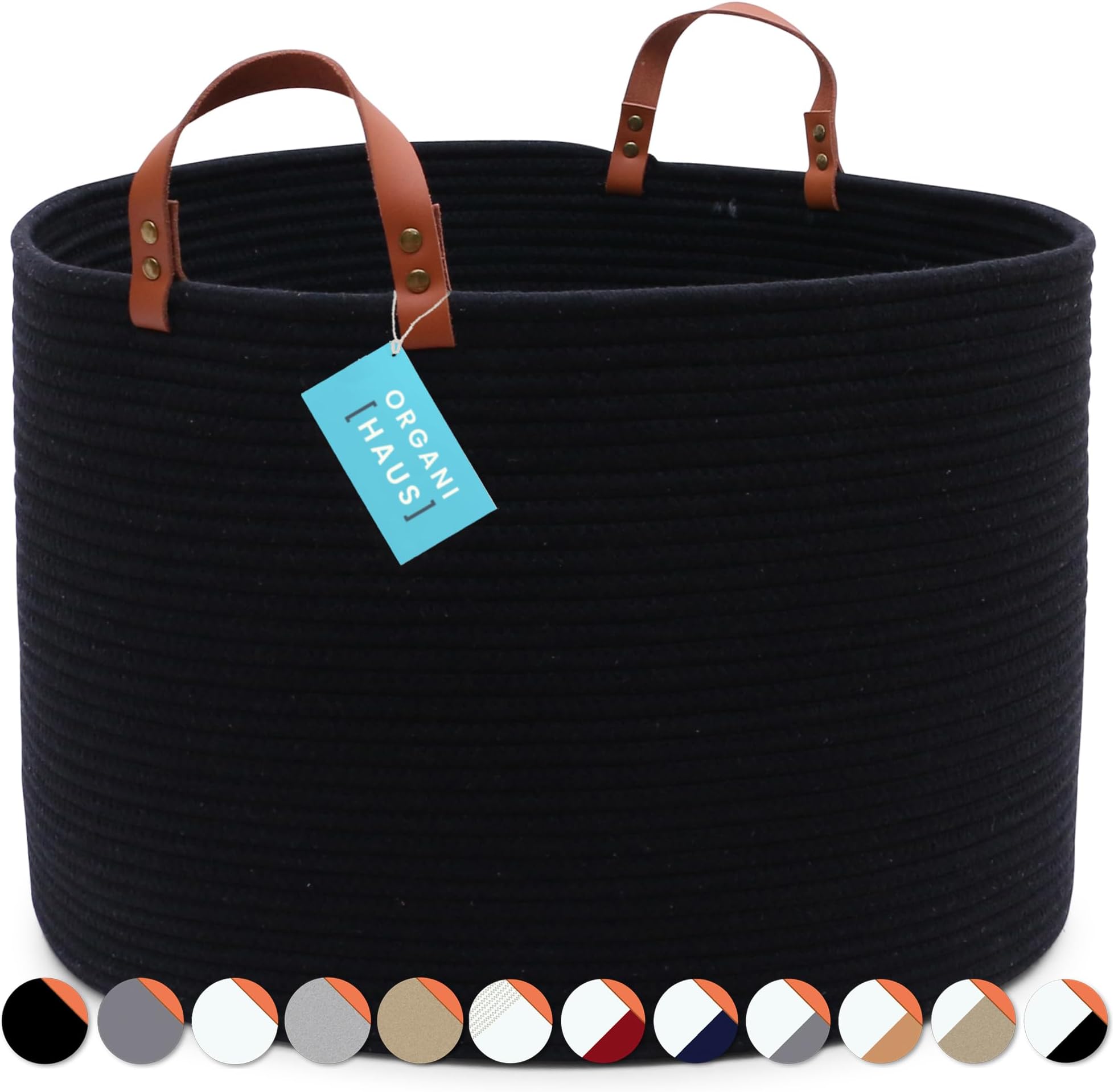OrganiHaus Black Baskets for Organizing 20x13, Large Blanket Basket for Living Room, Toy Storage Basket for Kids, Cotton Rope Basket w/Handles, Large Basket for Blankets, Large Storage Basket