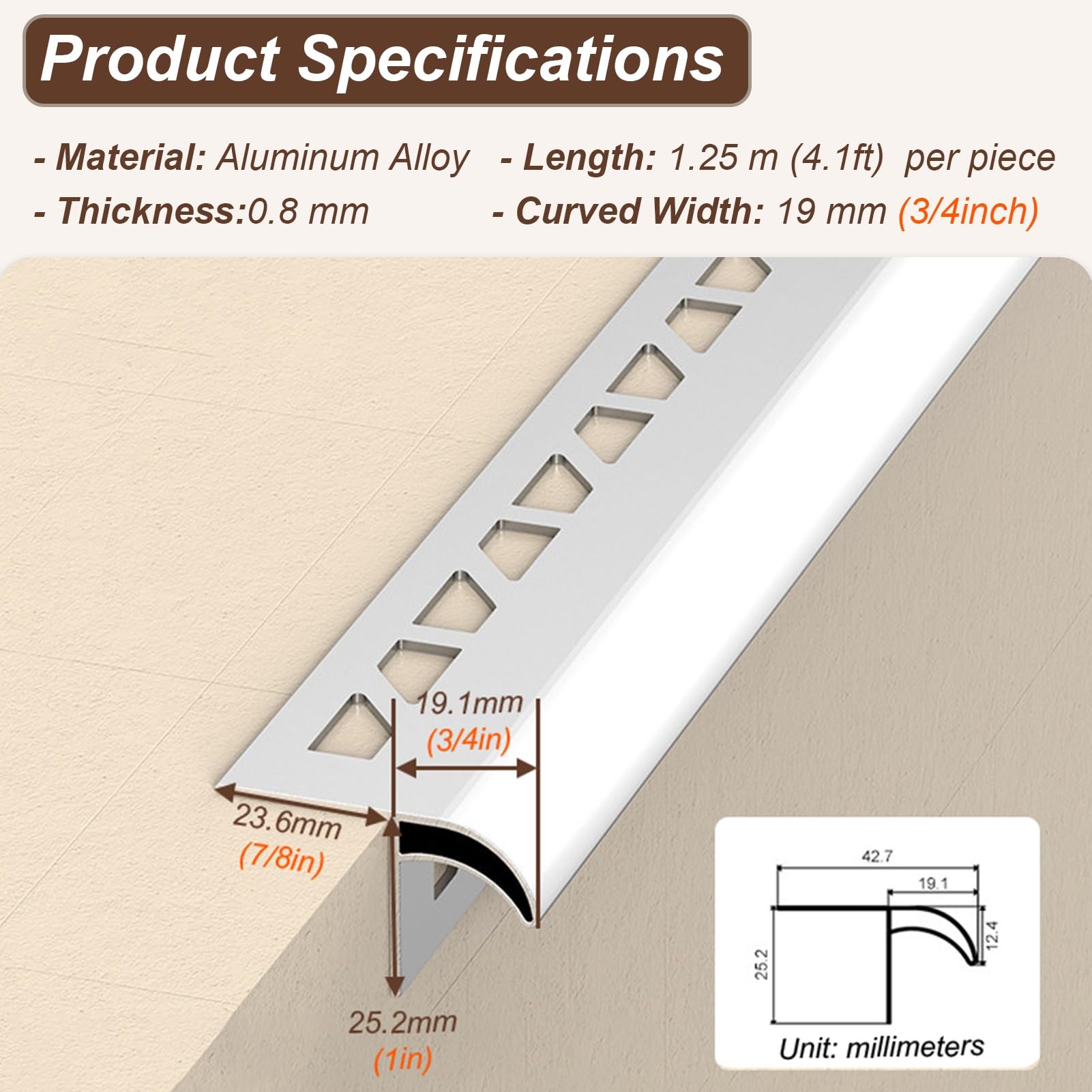 Perfil Goteron Exterior Deflector de Lluvia de Aluminio para Aleros, Perfil de Borde de Goteo Resistente, Desvía El Agua de Lluvia En Exteriores y Evita La Humedad.(W19mm/0.7in,3pack)