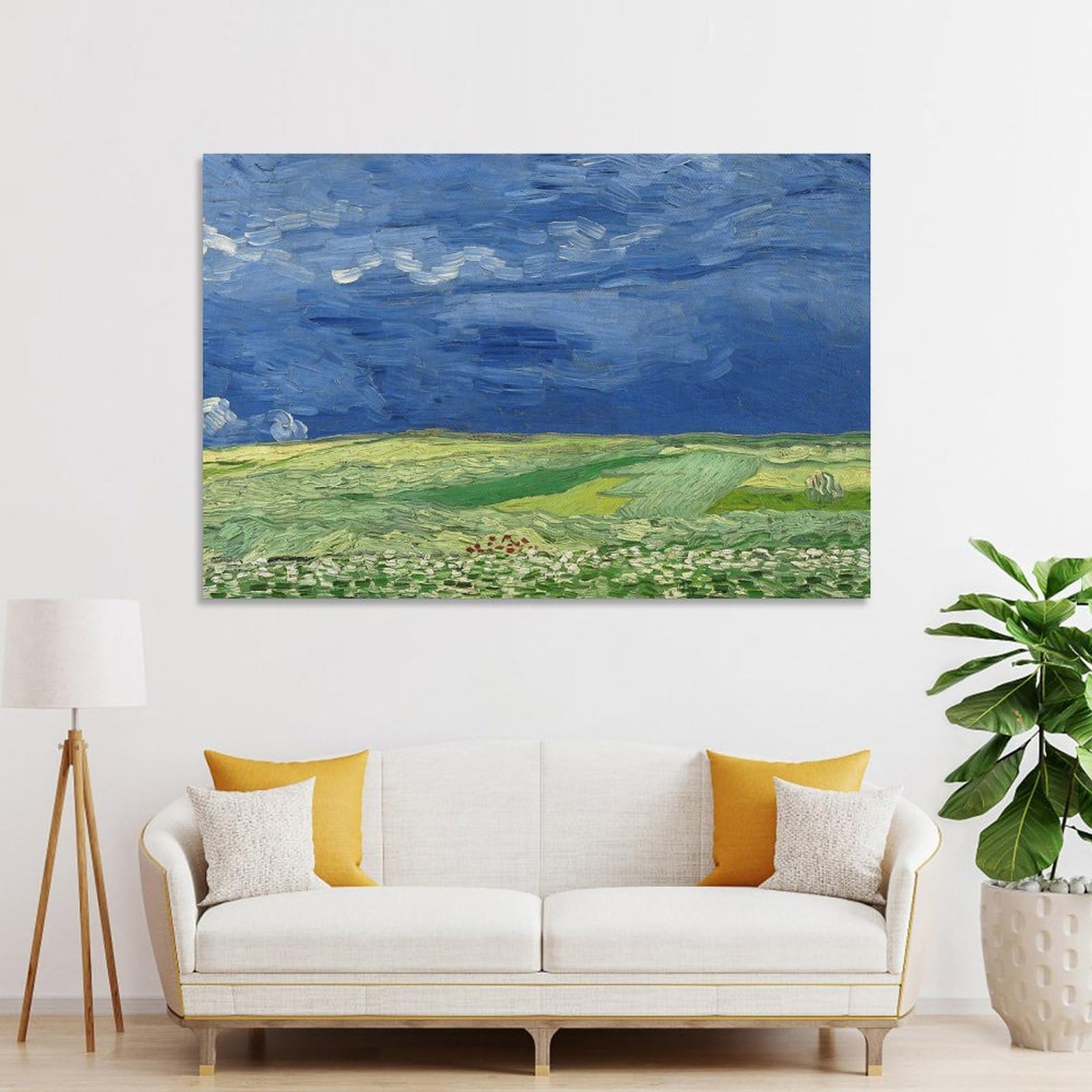 ★未使用★ゴッホ　「荒れ模様の空の麦畑」　額装　印刷物　1 オーダー油絵 】ゴッホ 荒れ模様の空の麦畑 【選べるサイズ