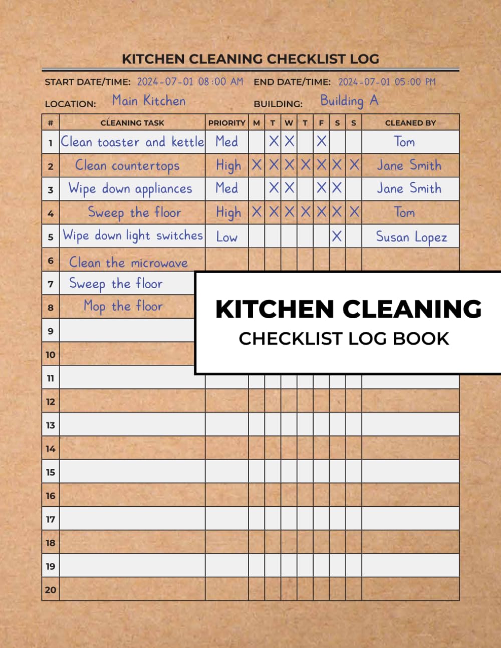 Kitchen Cleaning Checklist Log Book: Efficient and Organized Cleaning Schedules for Restaurants, Cafes, and Catering Services
