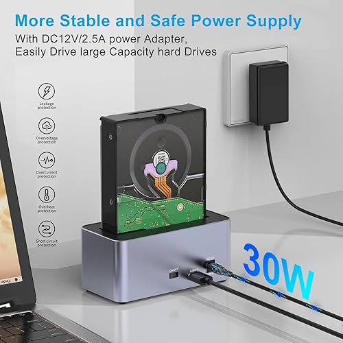 Miniatura 5 de GODO Estación de acoplamiento de disco duro a USB 3.0, base de disco duro de doble bahía para SATA de 2.5  3.5 pulgadas HDDsSSD con indicador LED,