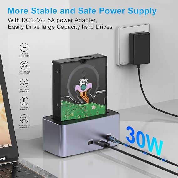 GODO SAS/SATA Hard Drive Docking Station Adapter, 2.5/3.5 inch USB 3.0 External SAS Enclosure, HDD SSD Converter with 12V/2.5A Power Adapter 20TB 10Gbps Tool Free...