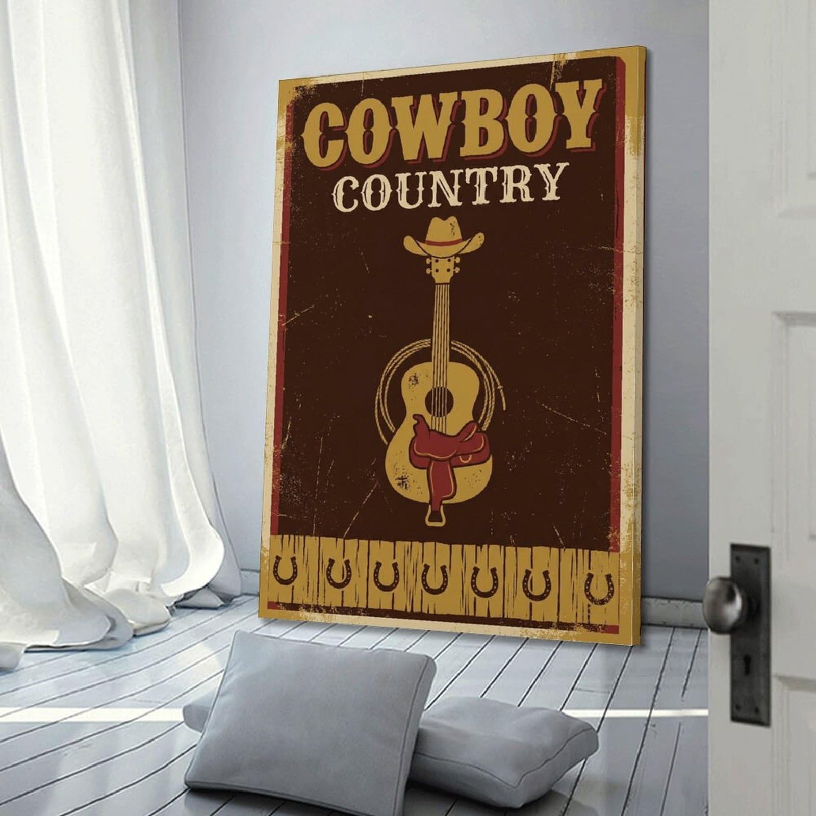 OKNGB Poster decorativo da parete su tela, motivo cowboy e musica country in stile western, stampa moderna, per camera da letto, 60 x 90 cm