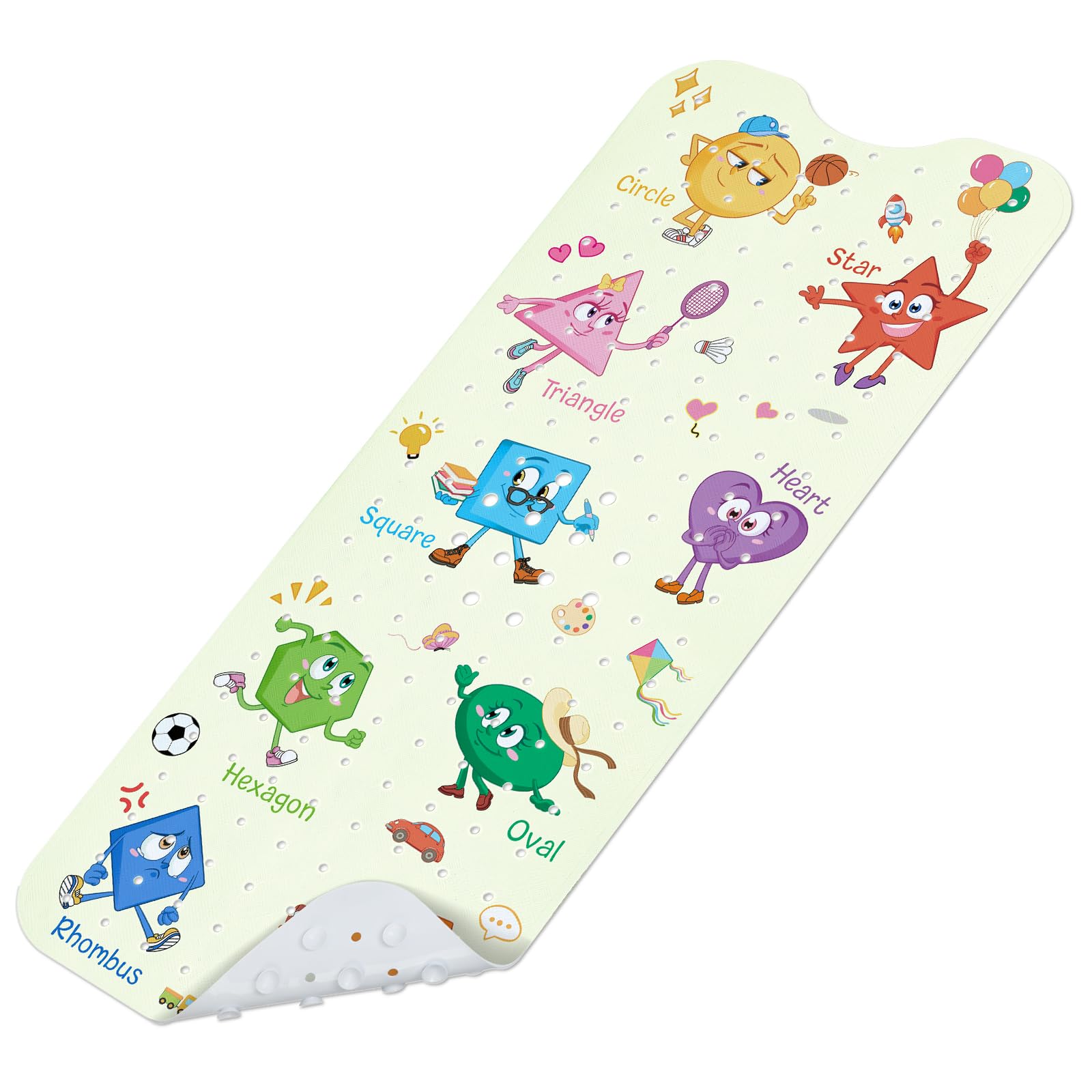 omedecal Baby Bath Mat Non Slip, 100 * 40cm, Quick Drain (Shapes Learning）