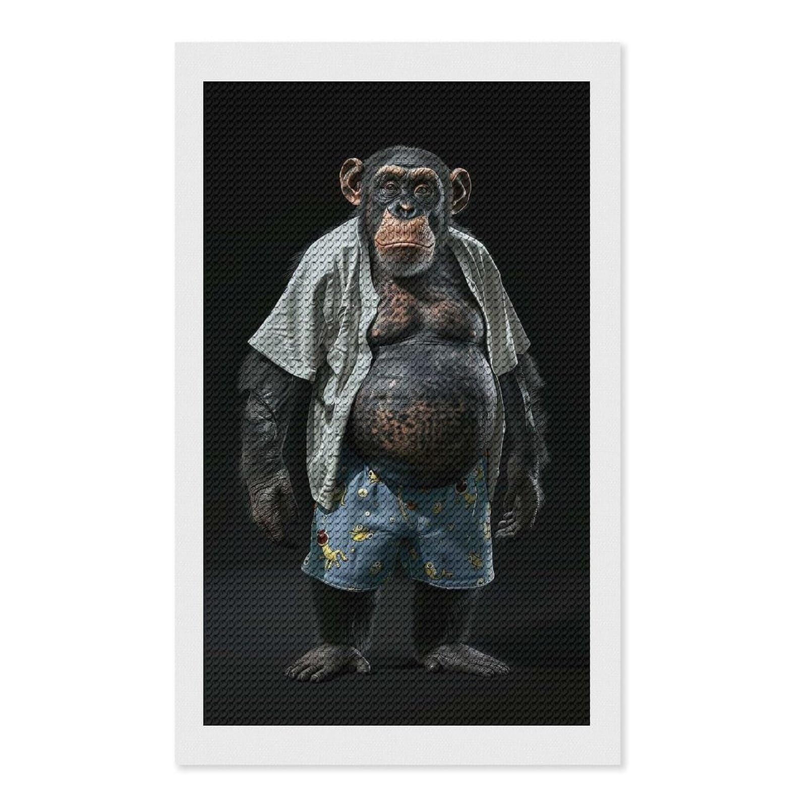 Junmoney Chimpanzee Fat Diamond Art Kit 12"x20", for Beginners, Vintage Style Decor, Good for Quiet Evenings, Festive Craft Gift