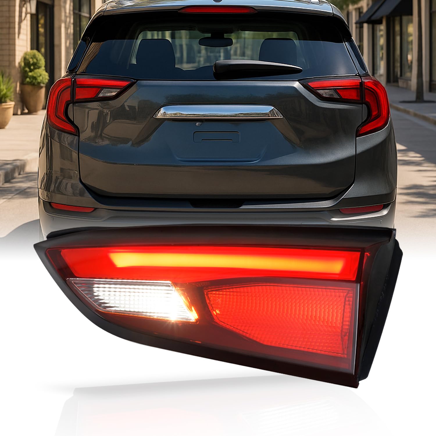 AKKON - Fits 2018-2023 GMC Terrain SLE SLT Chrome Red Tail Light Inner Passenger w/LED Tube DRL Running + Turn Signal