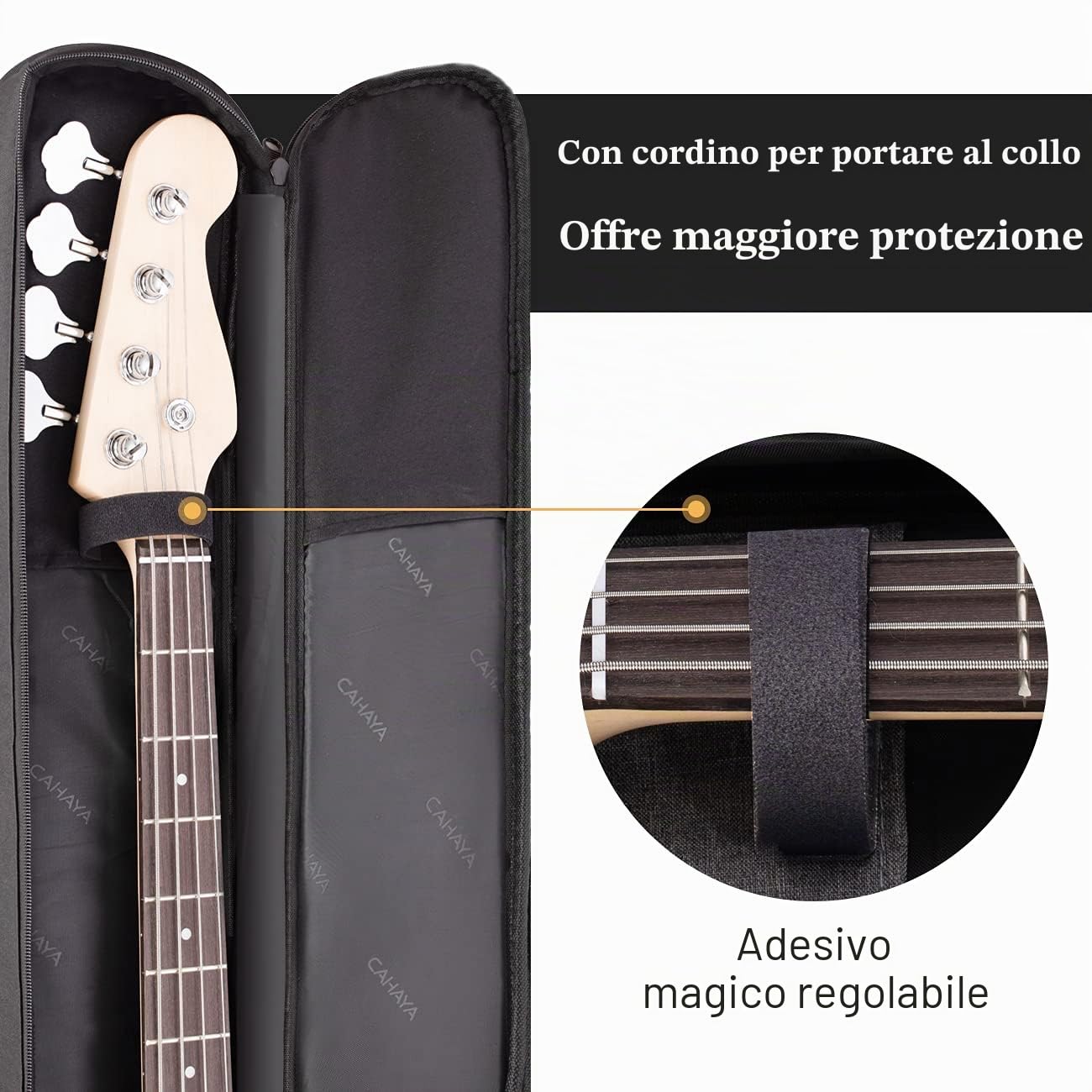 CAHAYA Borsa per Basso Elettrico Elettrico: Custodia per Basso con Imbottitura di 8mm Borse per Basso di 43 Pollici con Ampia Tasca Frontale per Spartiti o Libri Musicali Nero