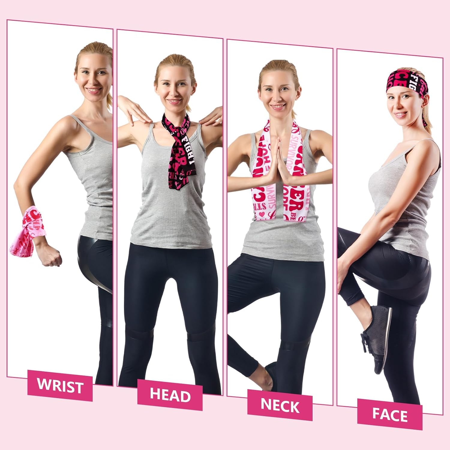 24 Pcs Breast Cancer Awareness Cooling Towel 40'' x 12'' Pink Ribbon Breathable Chilly Towel Soft Fast Drying Ice Towel Breast Cancer Awareness Sports Towels for Women Sport Yoga Football Team Gifts