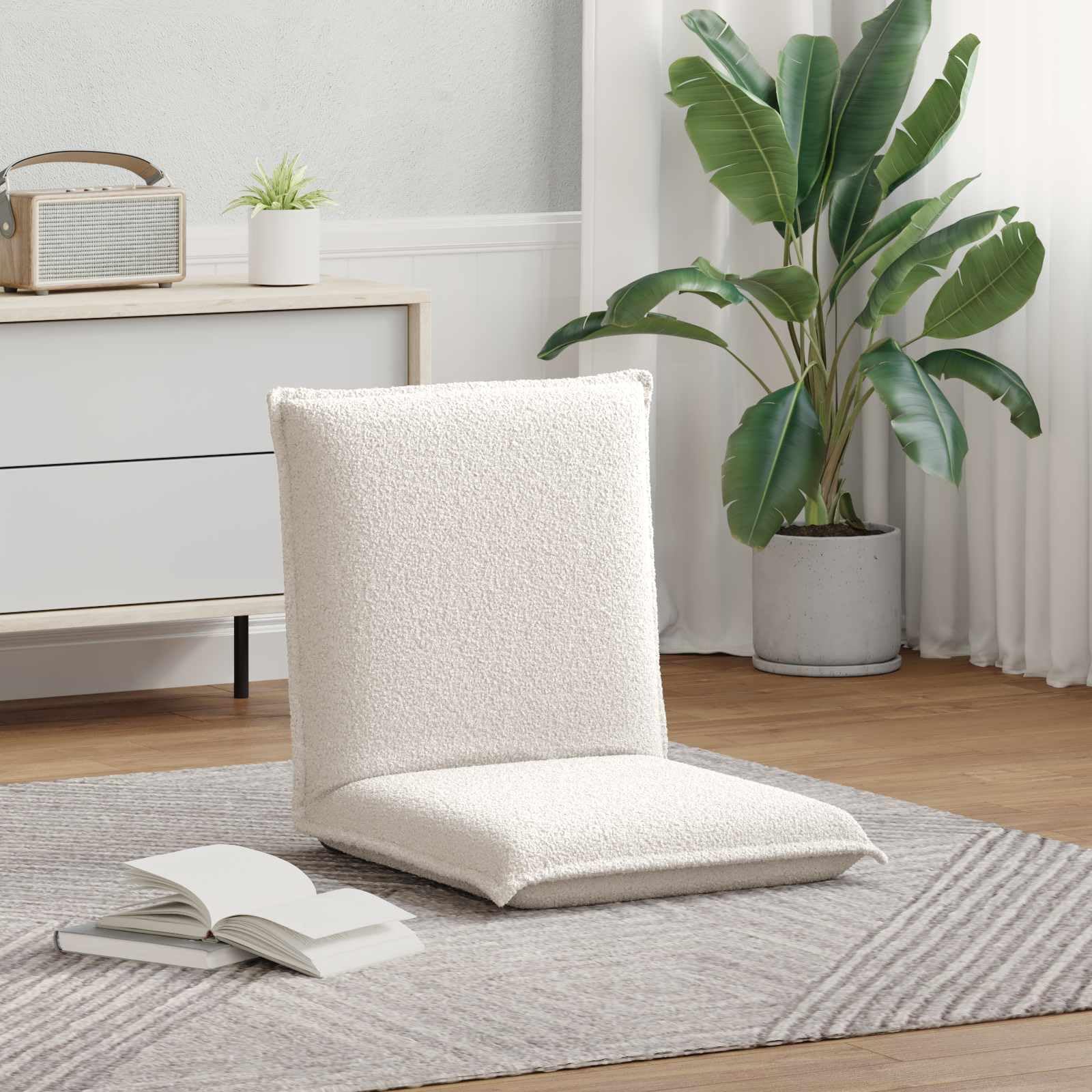 Regulowane krzesło podłogowe w kolorze kremowym, wyściełane i składane, wielopozycyjne oparcie, ergonomiczne do salonu, sypialni, gier, medytacji i czytania