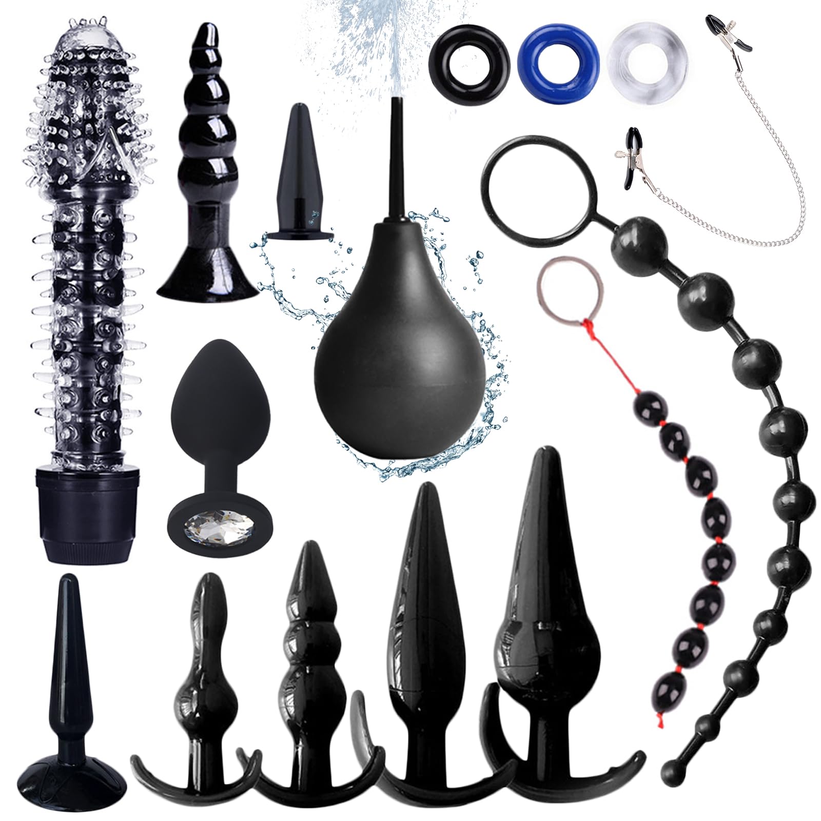 BDSMYEE 16 PCS Plug Analesex Kit, Donna Uomo Anale Plug con vibrazione, Plug per Adulti Sextoy, SM bondage fetish Anal Sesso Giocattoli Donne Uomo Coppia