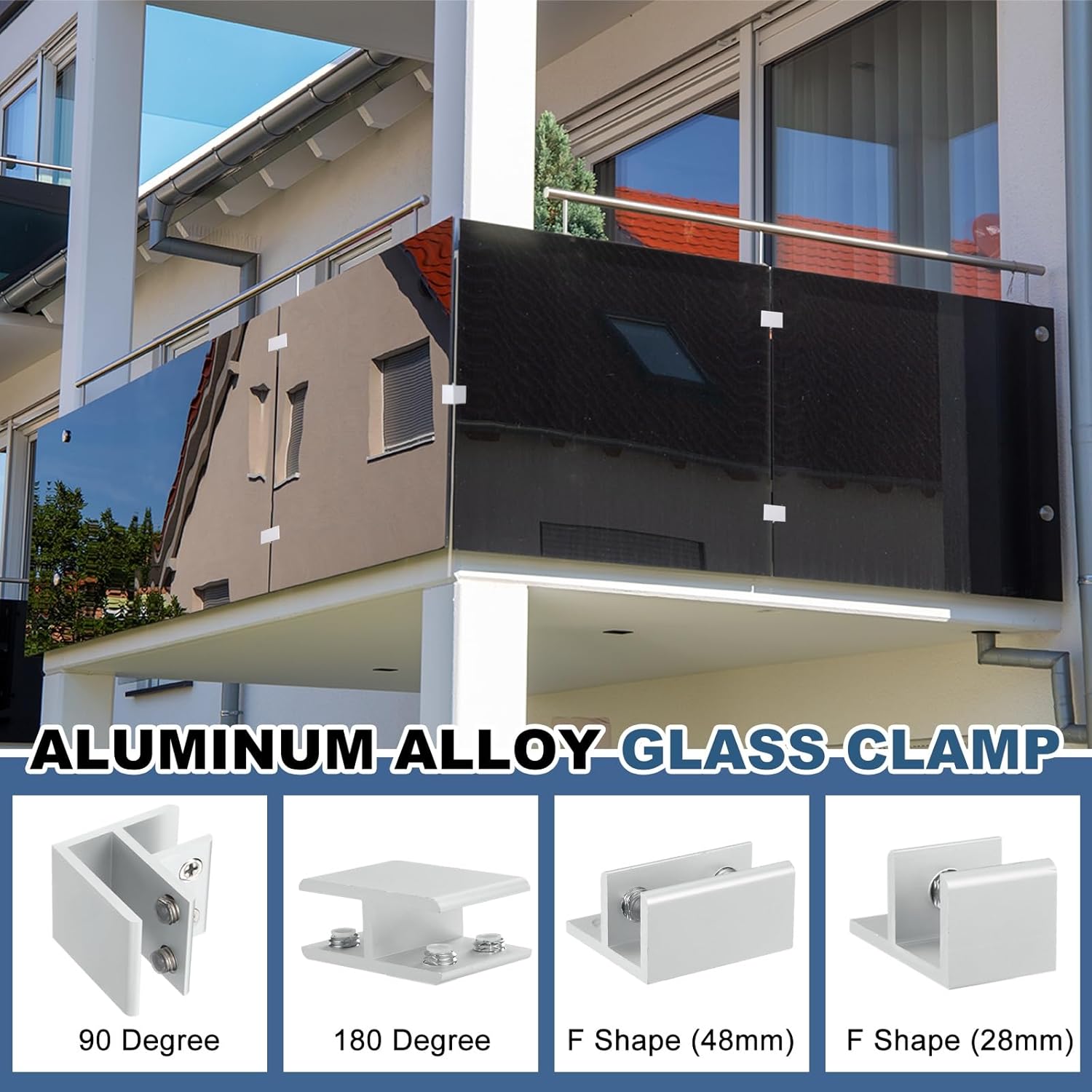 uxcell 180 Degree Glass Clamp, Aluminum Alloy Adjustable Glass Clip Clamp for 18-20mm Thickness Wall Mounting Support Bracket for Shelf Mirror Shower Doors, Silver