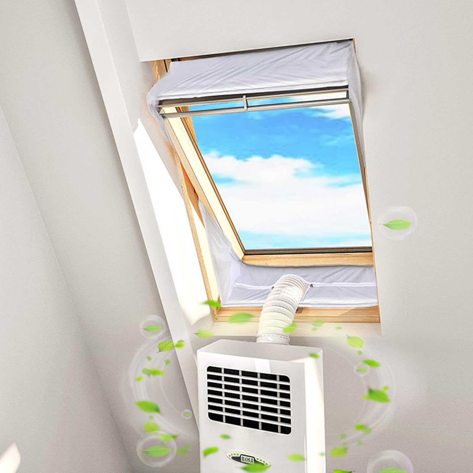 Kit Fenster-Klimaanlage, Fensterabdichtung für Mobile Klimageräte Dachfenster, 2x190CM Hot Air Stop mit Reißverschluss zum Anbringen an Balkontüren, Alternative zur Fensterabdichtung