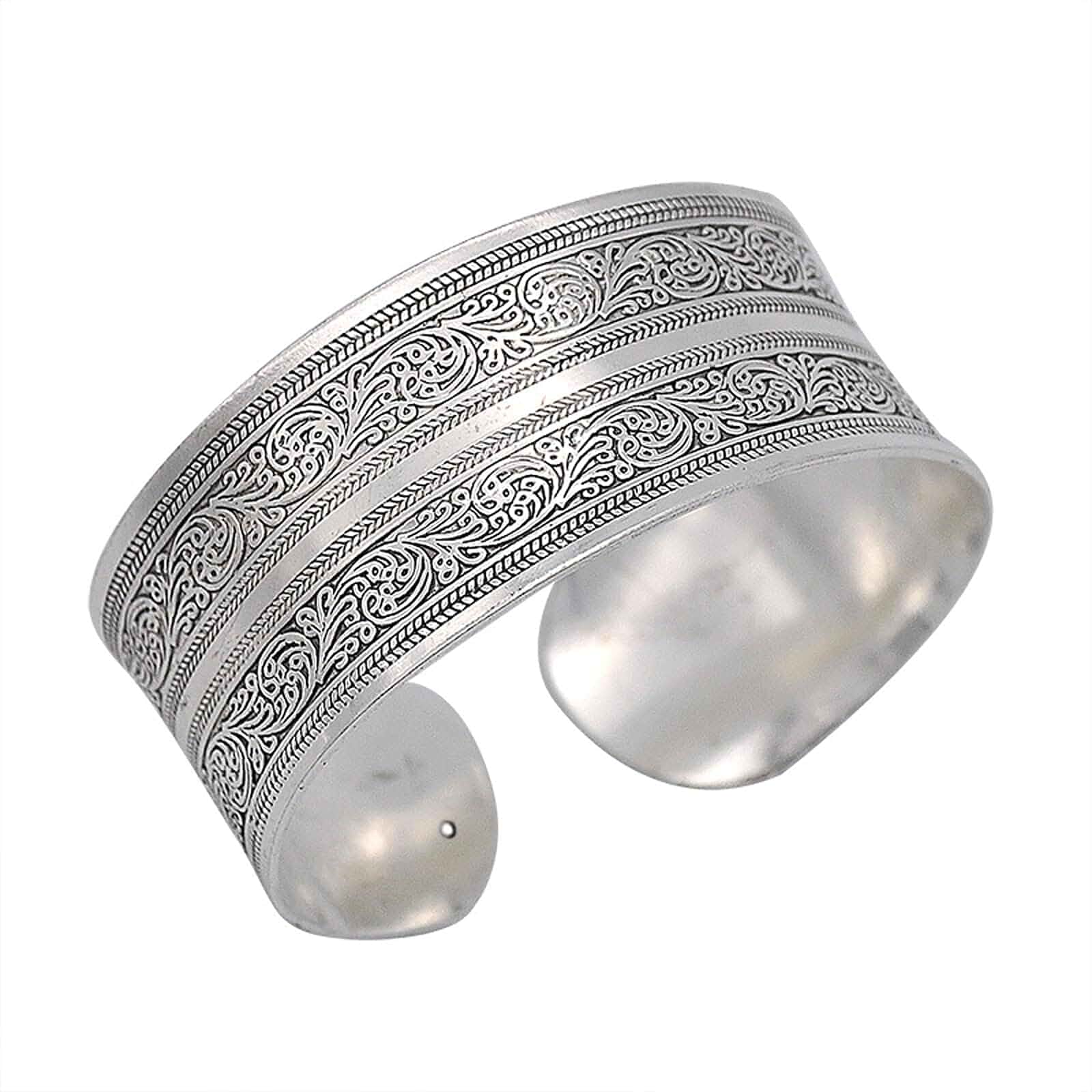 Tibeten Silver Carved Spiral Flower Connecting Branches Pattern Bracelets Vintage Ethnic Elephant Turtle Wide Grooved Open Cuff Bracelet Bangle Party Jewelry for Women Gift