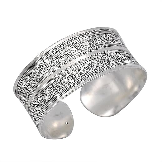 Tibeten Silver Carved Spiral Flower Connecting Branches Pattern Bracelets Vintage Ethnic Elephant Turtle Wide Grooved Open Cuff Bracelet Bangle Party Jewelry for Women Gift