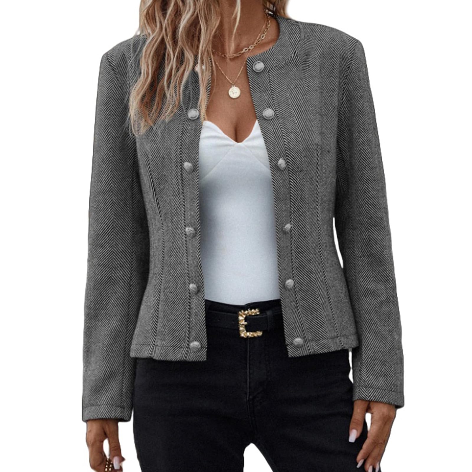 Womens Open Front Blazers Casual Long Sleeves Button Down Suit Jacket Business Office Coat Outerwear