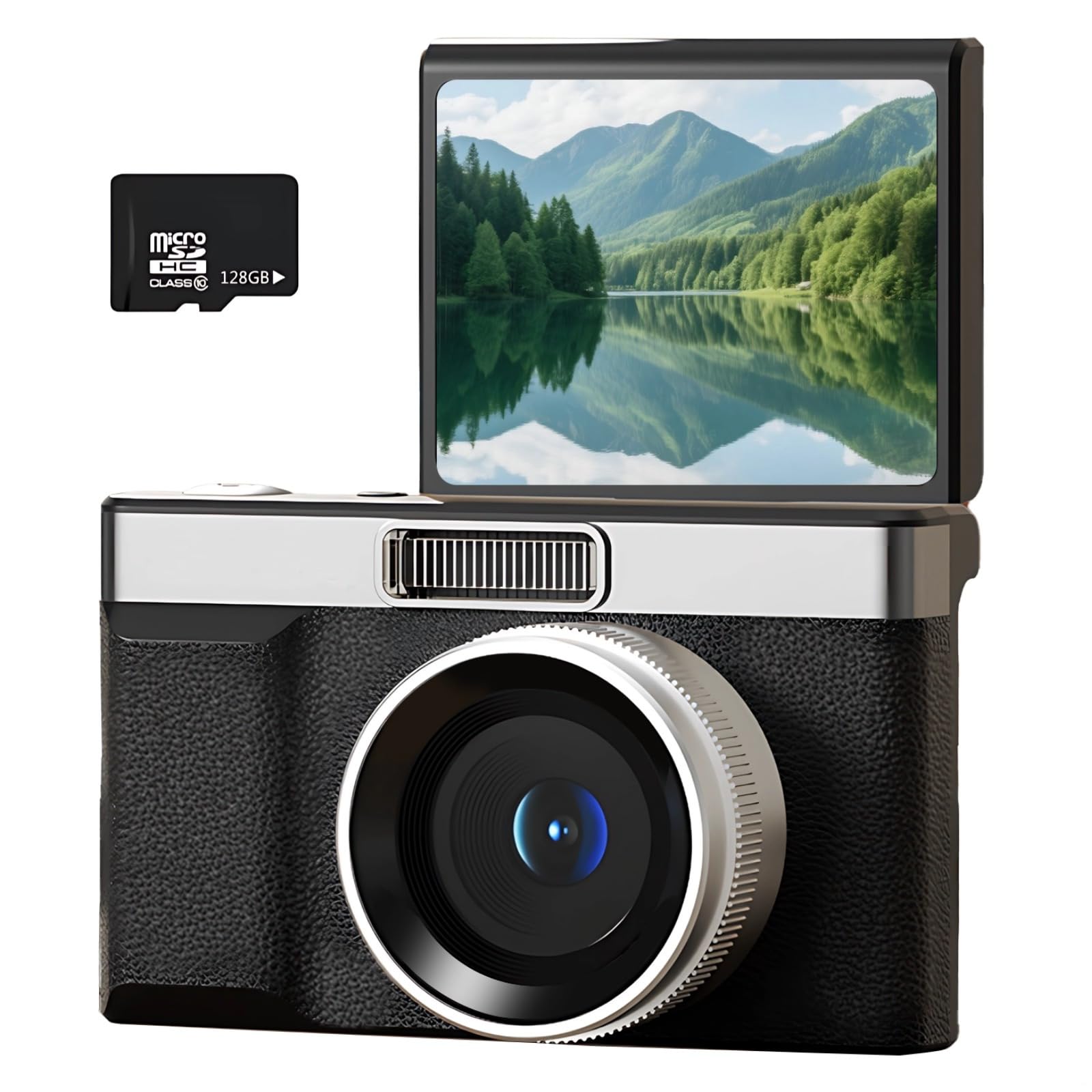 Abs Flip Digital Camera, Hd, Compact Point and Shoot, Retro Design, 128G Memory Card, 3.9 X 2.4 X 1.8 in (10 X 6 X 4.5 Cm), Portable, Black, Perfect for Selfies-picture-19