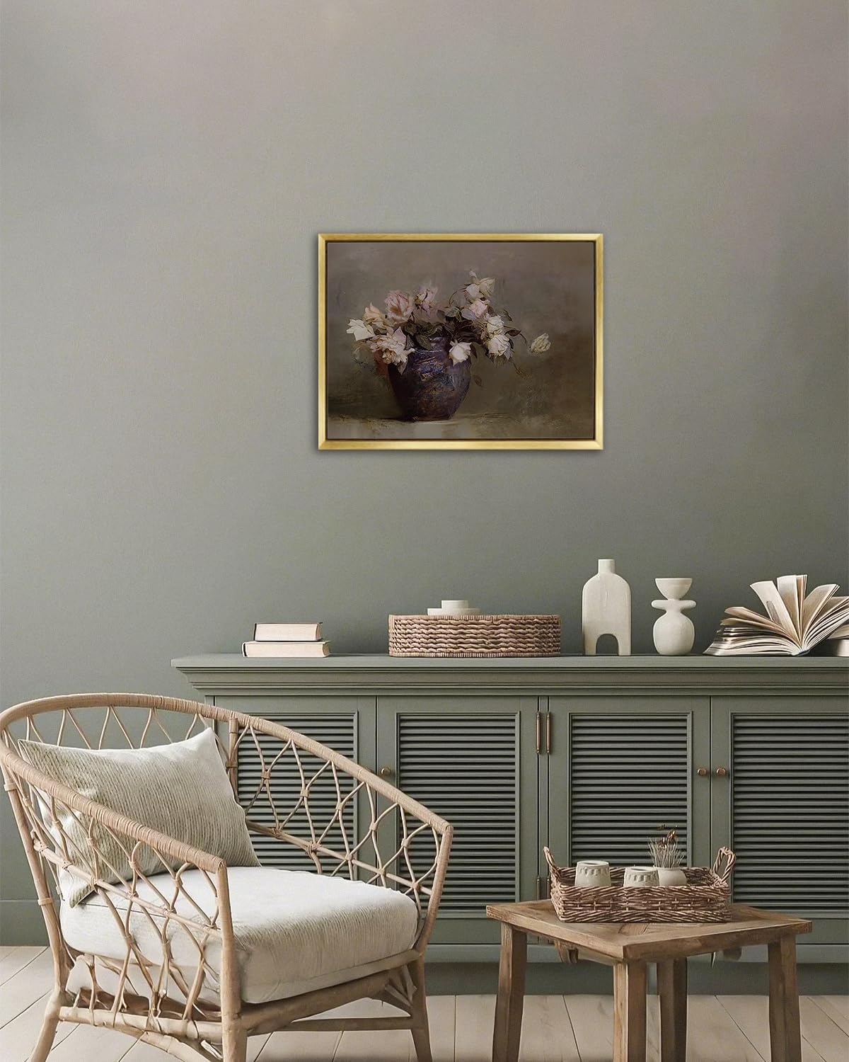AIMAILON Vintage Gold Canvas Wall Art Framed Decor Classical Nature Theme for Living Room Office Home Decoration Pink Flower Botanical Aesthetic Picture Still Life Artwork Decor 12x16