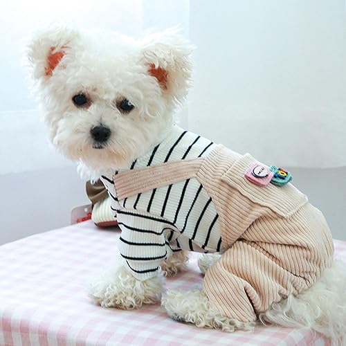 Miniatura 2 de Ropa de verano para mascotas, camisas a rayas para perros pequeños, elegante mono de dibujos animados, overol elegante para cachorros, ropa para