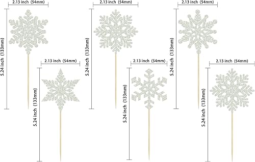 Miniatura 2 de Gyufise Paquete de 36 adornos de copos de nieve para cupcakes con purpurina plateada para invierno, temática congelada, para baby shower, fiesta de