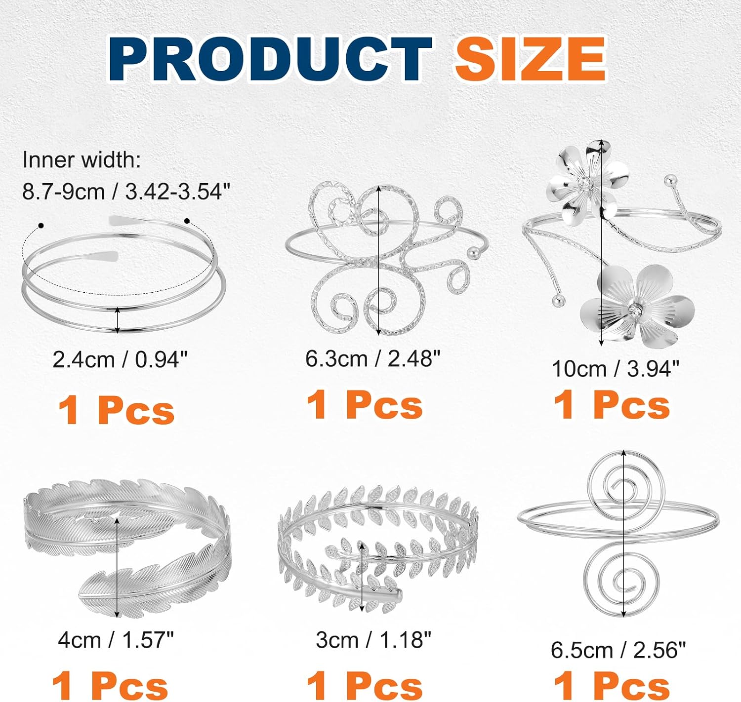MECCANIXITY 6Pcs Arm Cuff Bracelet for Women, Leaves Upper Arm Cuffs Open Adjustable Minimalist Cuff Bangle Bracelet Set Stackable Armband