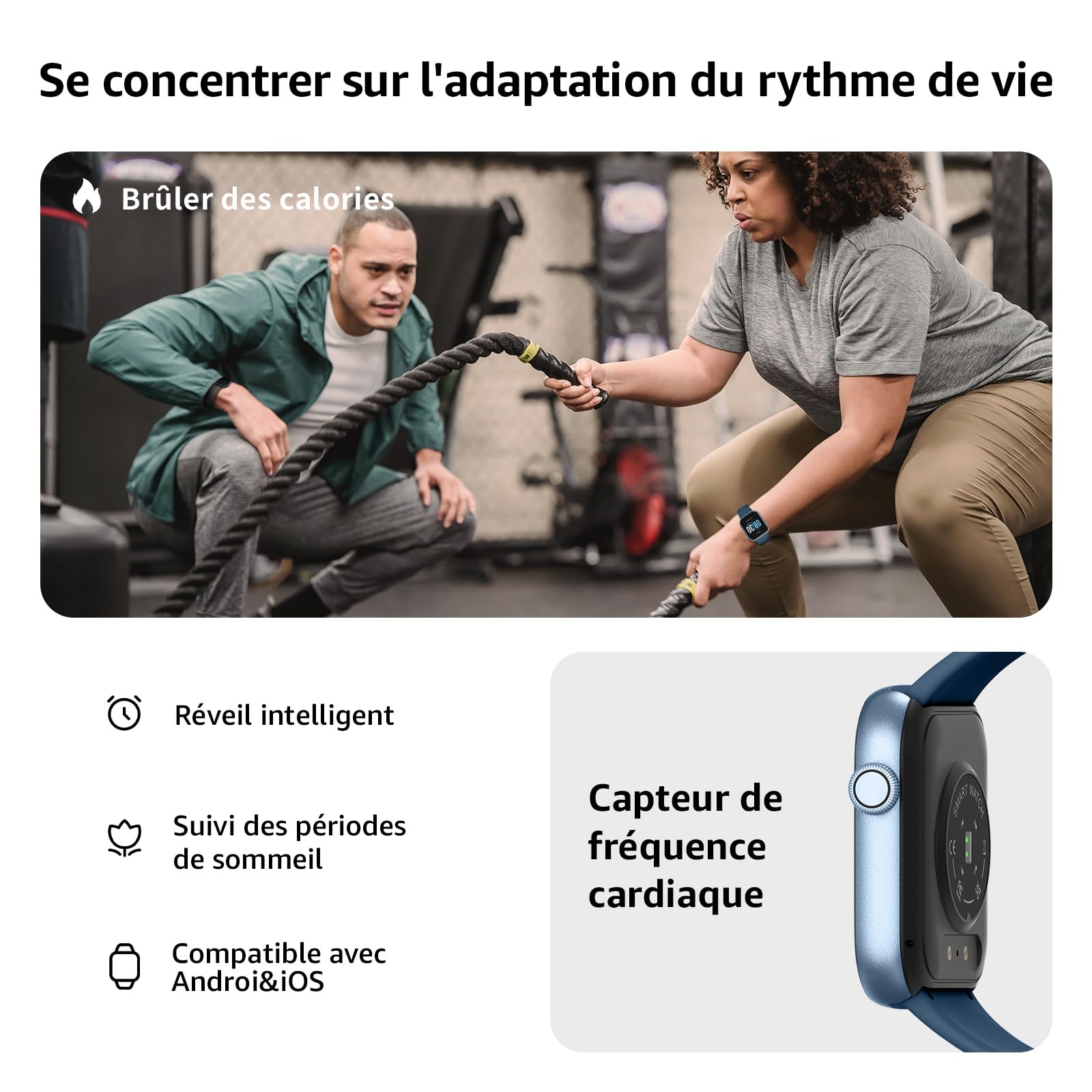 AcclaFit Montre Connectée Homme Femme avec Appels Bluetooth, Écran 1.85" HD Smartwatch Sport (140+ Modes), Cardiofréquencemètre, Moniteur de Sommeil, Étanche IP68 pour Android iOS- Sky Blue