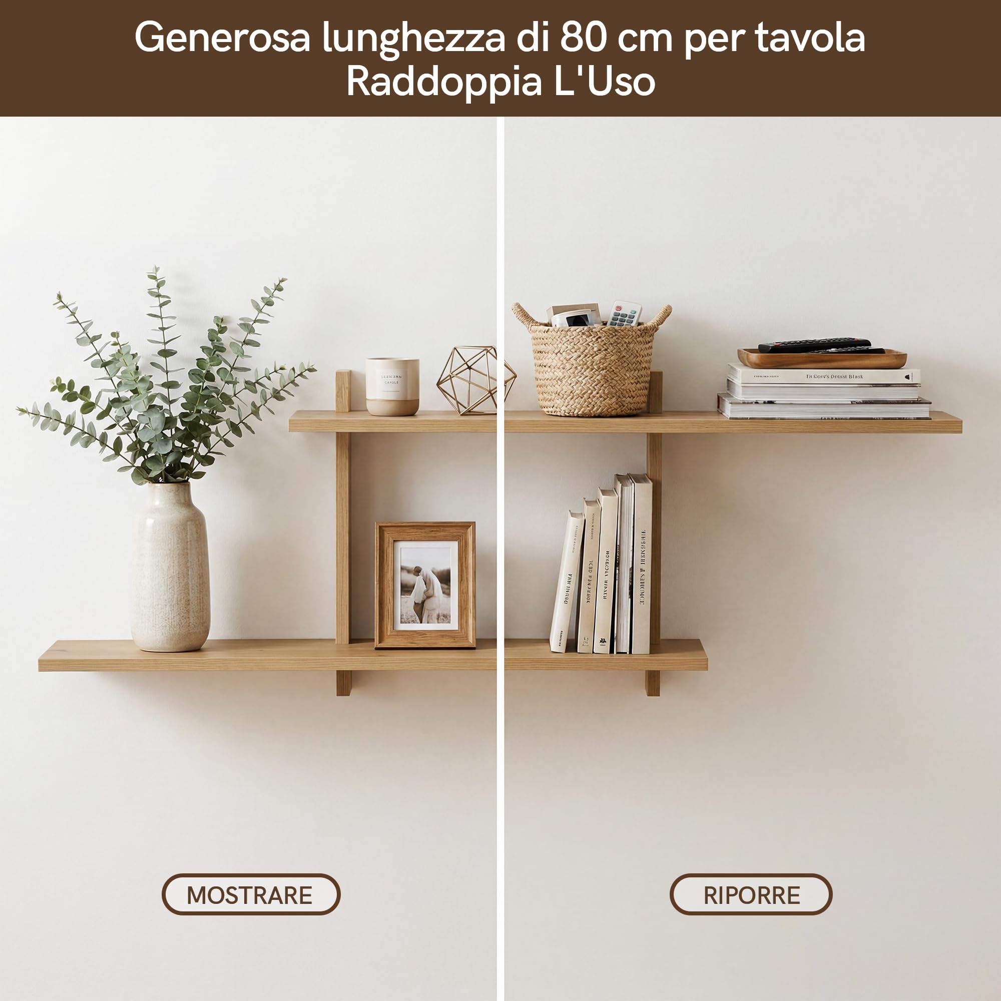 Afuly Mensola da Muro Regolabile a 2 Livelli Rovere Bianco Sospese, 80 cm