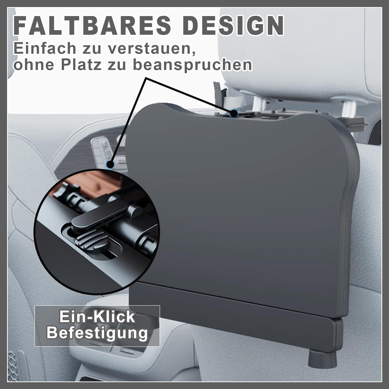 Autotisch Rücksitz Klappbar mit Getränkehalter und Handyhalter, Belastbar bis 20 kg