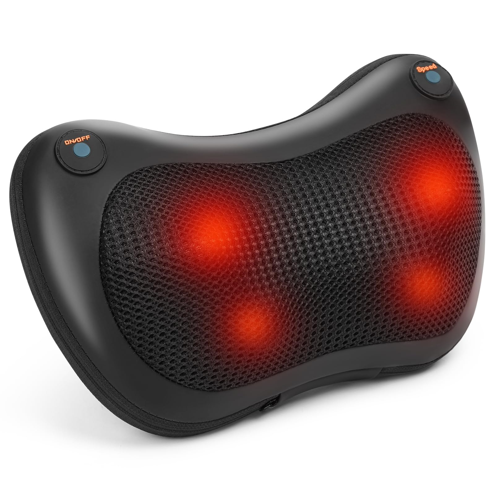 Coussin Massage Shiatsu, Rotation Bidirectionnelle Appareil de Massage avec 4 Nœuds et 3 Vitesses Réglable, Masseur Dos chauffrant, Massage pour Cou, Pieds, Cervical, Corps, Idéal Cadeau de Noël