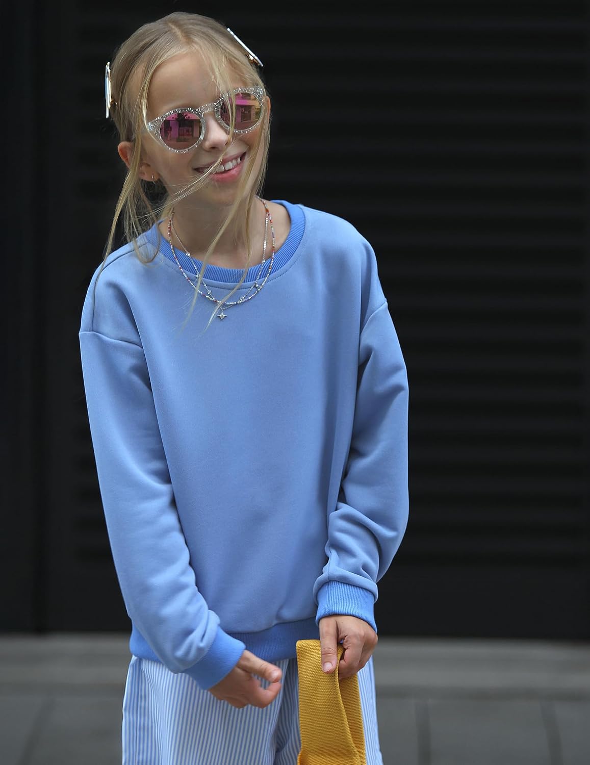 Arshiner Girls Crewneck Sweatshirt Long Sleeve Pullover Tops Drop Shoulder Sweatshirts Color Block Ribbed Trim