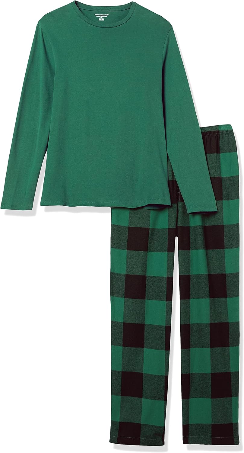 Amazon Essentials Men's Flannel Pant and Long-Sleeve T-Shirt Pajama Set