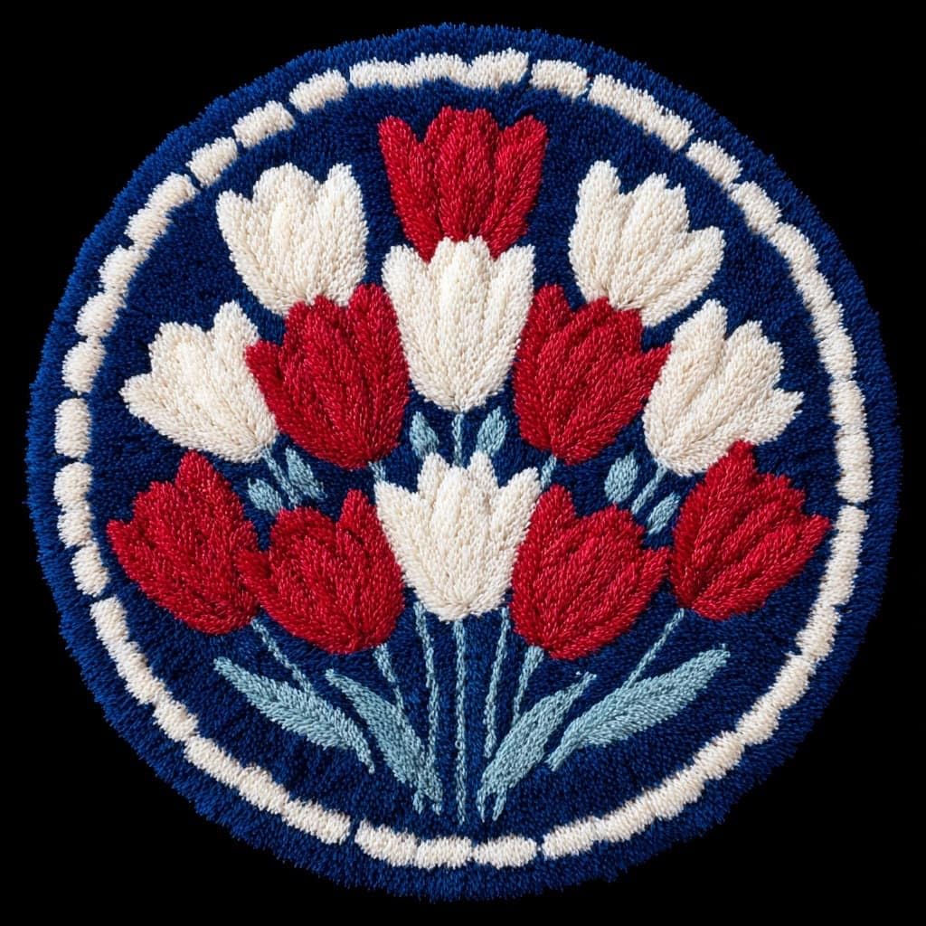 AMBATTERY Round Shape Latch Hook Kits Rug,Tulip Flowers
