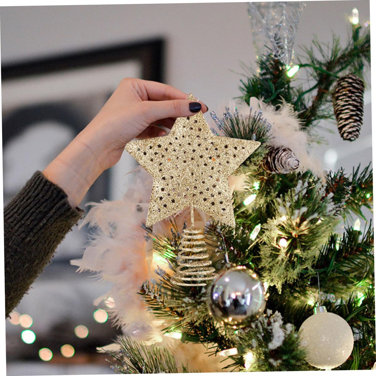 IMIKEYA 12stücke Teiliges Weihnachtsbaumspitze Goldene Fünfzackige Sterne Für Festliche Baumdekoration Christbaumspitzen Für Drinnen Und Draußen Für Weihnachtsfeiern