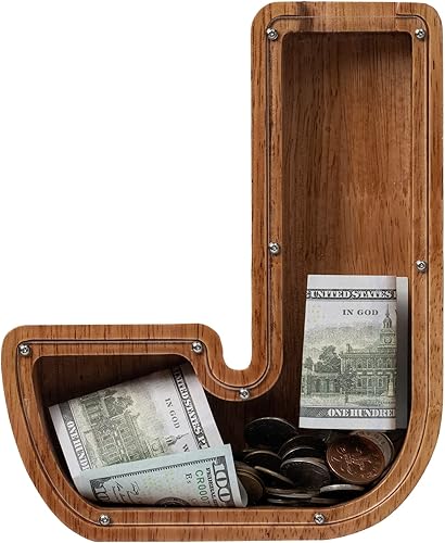 Vista 223 de Alcancía para niños y niñas, alcancía de madera con letra grande del alfabeto con inicial C, banco de monedas, regalos divertidos para cumpleaños