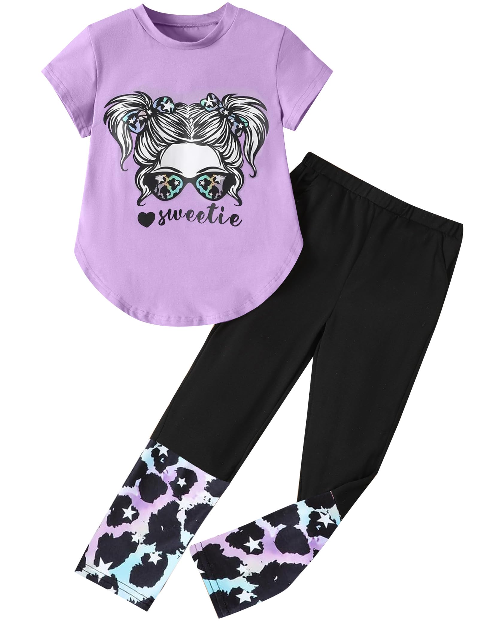 Conjunto de 2 piezas de pantalones de verano de manga corta y leggings largos de camuflaje, 6-14T