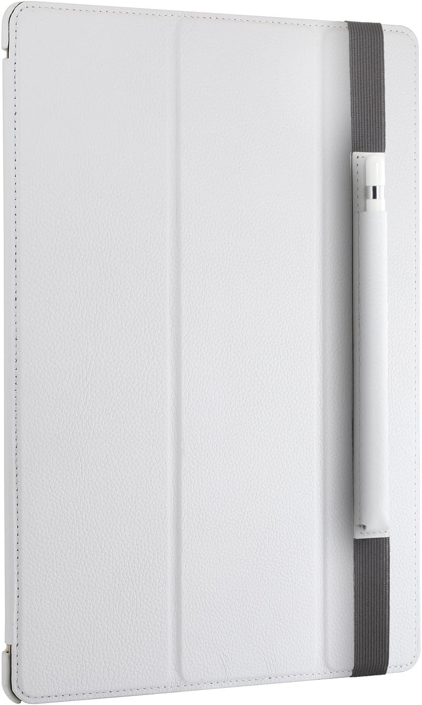 StilGut Couverture, Genuine Leather Case for Apple 12,9'' iPad Pro with Pencil Holder, Stand & Smart-Cover Function, White