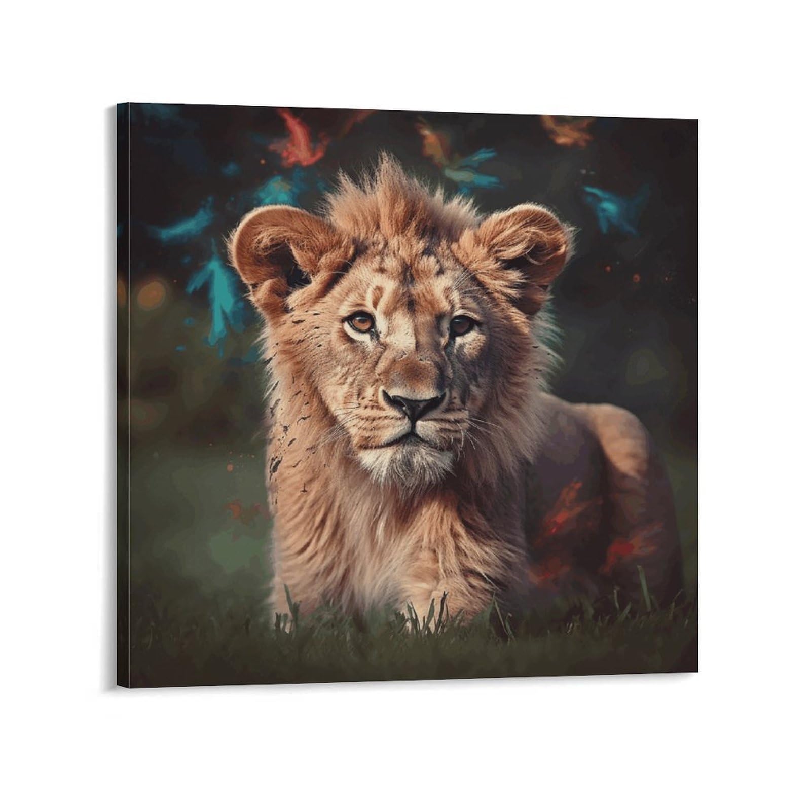 KLOPH Art Lion Canvas Wall Art for Living Room 08x8inch Modern Artwork Painting for Bathroom Hanging Canvas Prints Aesthetic Wallart for Bedroom Kitchen Office Wall Decor