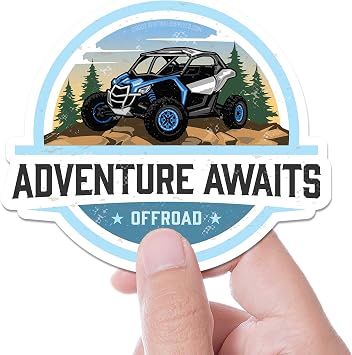 Adventure Awaits Sticker, Offroading SxS Bumper Sticker, Outdoors Powersports Vinyl Decal for 4x4, UTV, Trail Riding