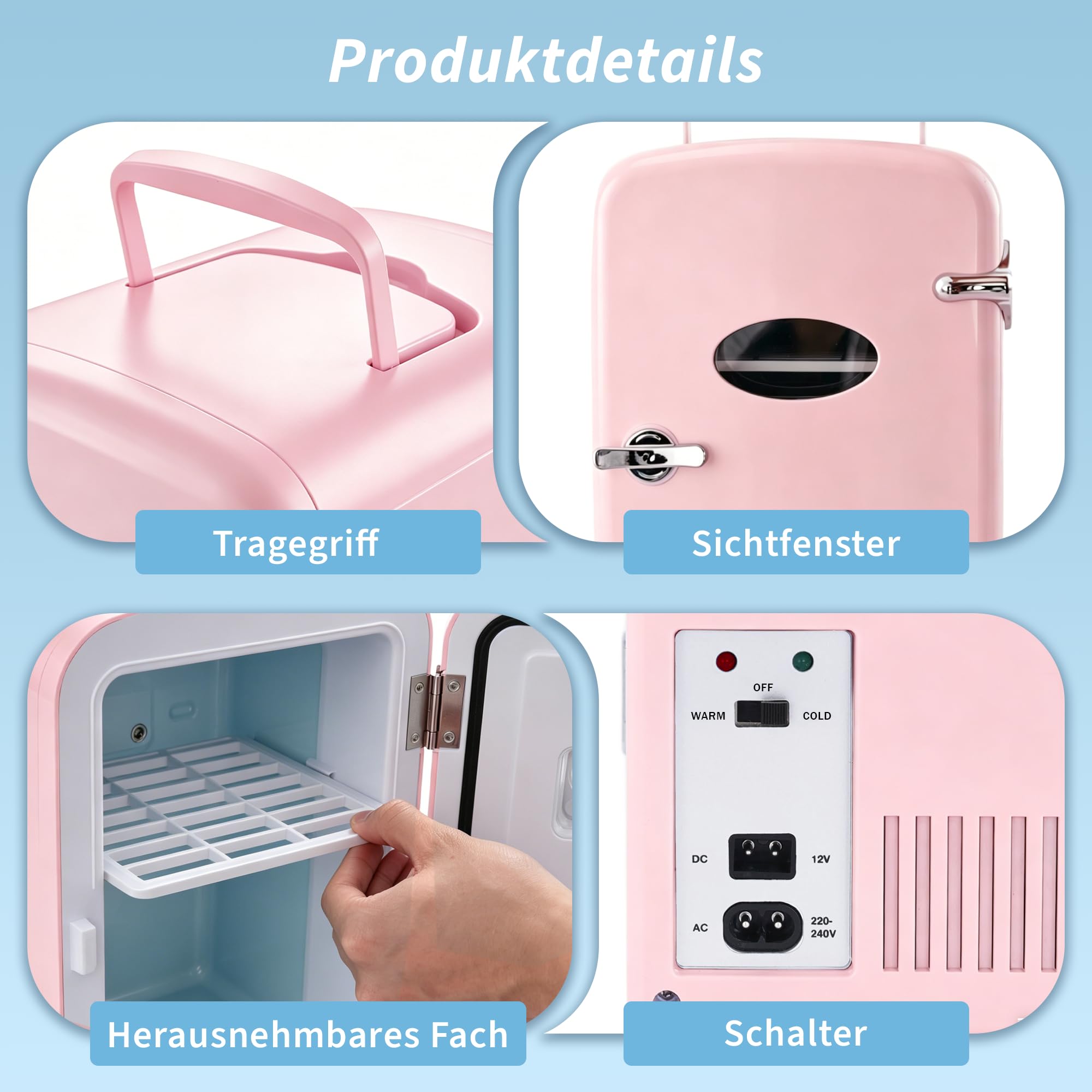 Citybee Mini Kühlschrank 4L mit Kühl- & Heizfunktion 220V AC 12V DC Rosa