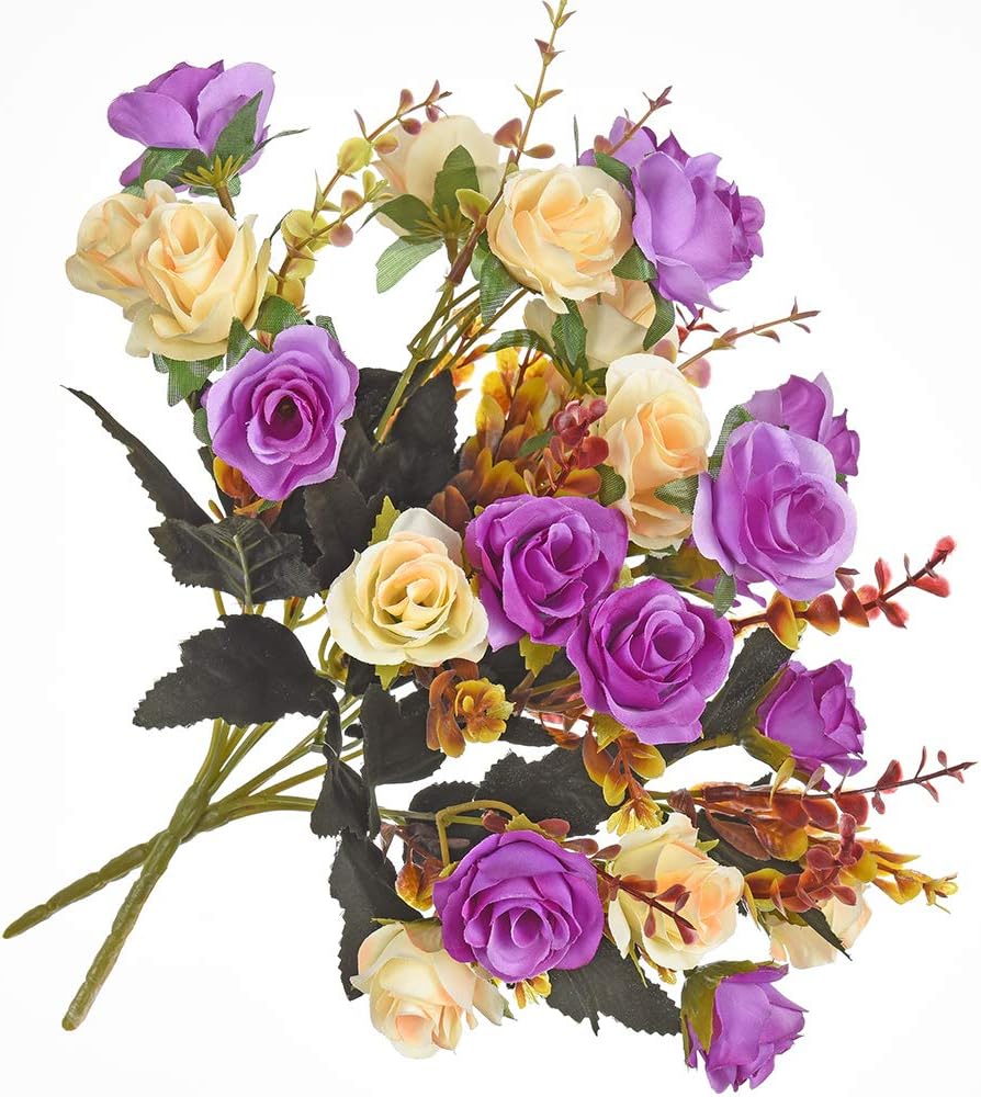 Artificial Flowers,2 Packs of Artificial Roses.24 Little Rose Silk Flowers. Plastic Flowers,Plants for Home Hotel Wedding Christmas Office Tables Decorations. Purple(5 Colors in Total)