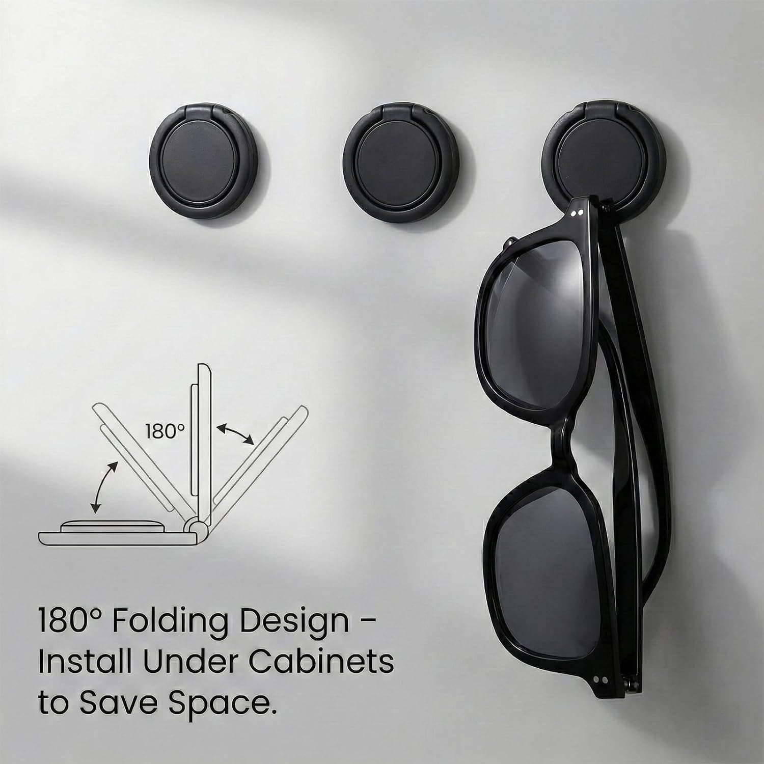 cobee 8pcs Adhesive Eyeglasses Holder, 180°Folding Design, Wall Hanging Adhesive Sunglass Holder for Protective Eyewear Sunglasses Organizer Wall Desk Office Home Workshop(Black)