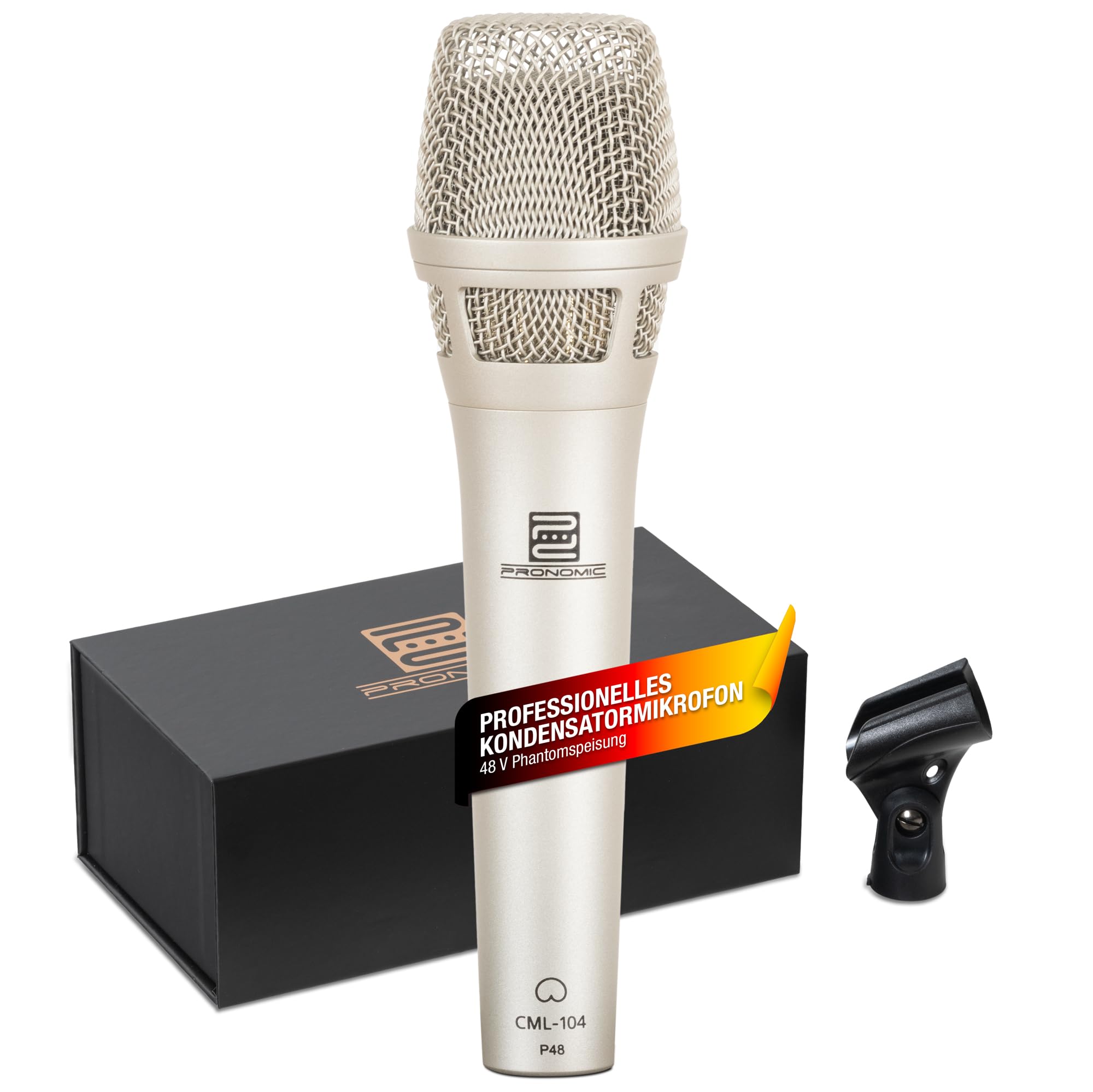 Pronomic CML-104 - Microfono vocale a condensatore, direzionale: cardioide | Paravento integrato, rapporto segnale/rumore 82 dB, condensatore capsula 20 mm, alimentazione phantom 48 V