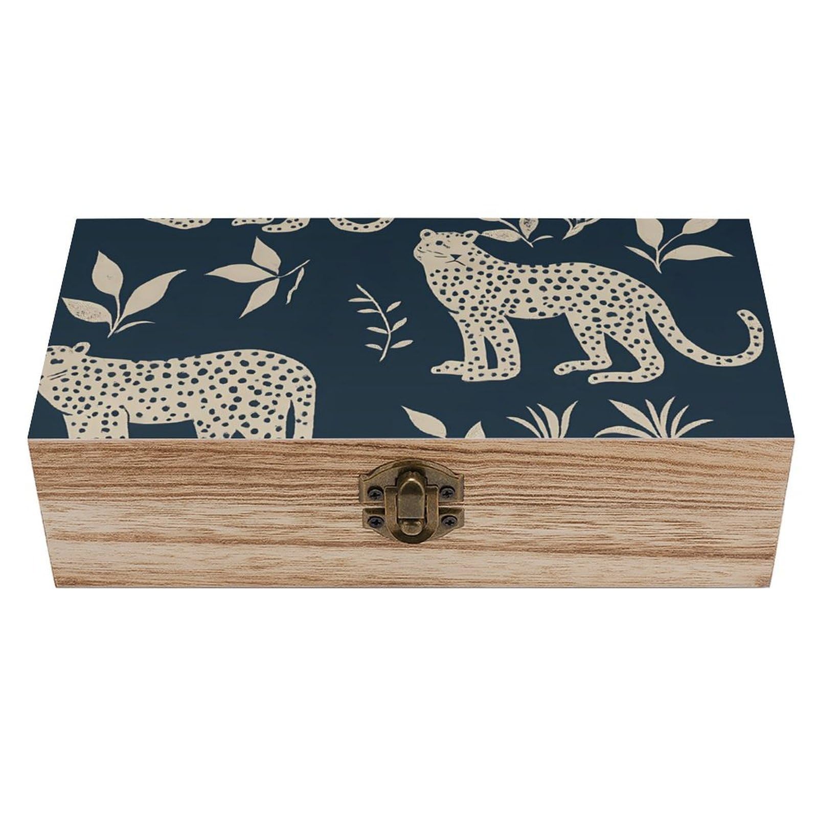 HLBSDM Cute Leopard And Leaves Retro Wooden Storage Box Jewelry Art Gift Boxs Decorative Keepsake Boxes