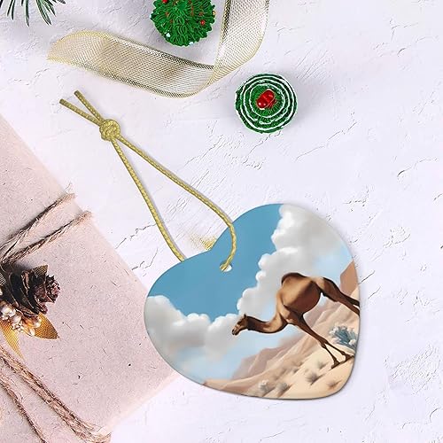 Miniatura 5 de Walking Camel Ceramic Heart Pendant with Hole and Gold Rope for Christmas New Year Home Hanging Decoration