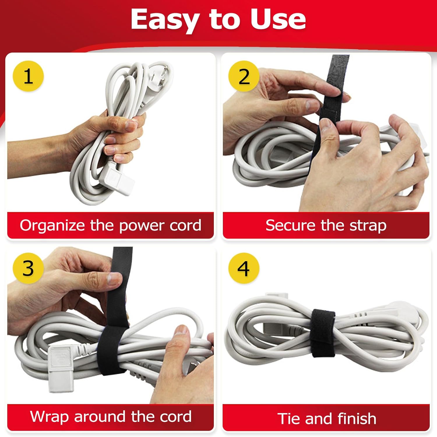 Hook and Loop Tape Roll, 1/2 in 50 FT Reusable Cable Ties, Cut to Length, Double Sided, Self-Gripping Straps, Cord Ties for Office, Home Cable Management (Black)