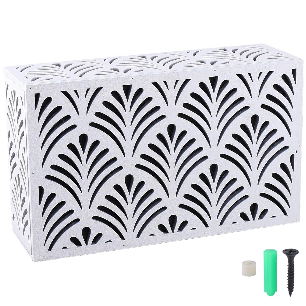 Boîtier de Sonnette Blanc Moderne Couverture Cloche Motif Abstrait Éventail Bois Rectangle Décoratif Élégant Facile à Installer Mur Intérieur Extérieur Entrée Porche Maison Décoration