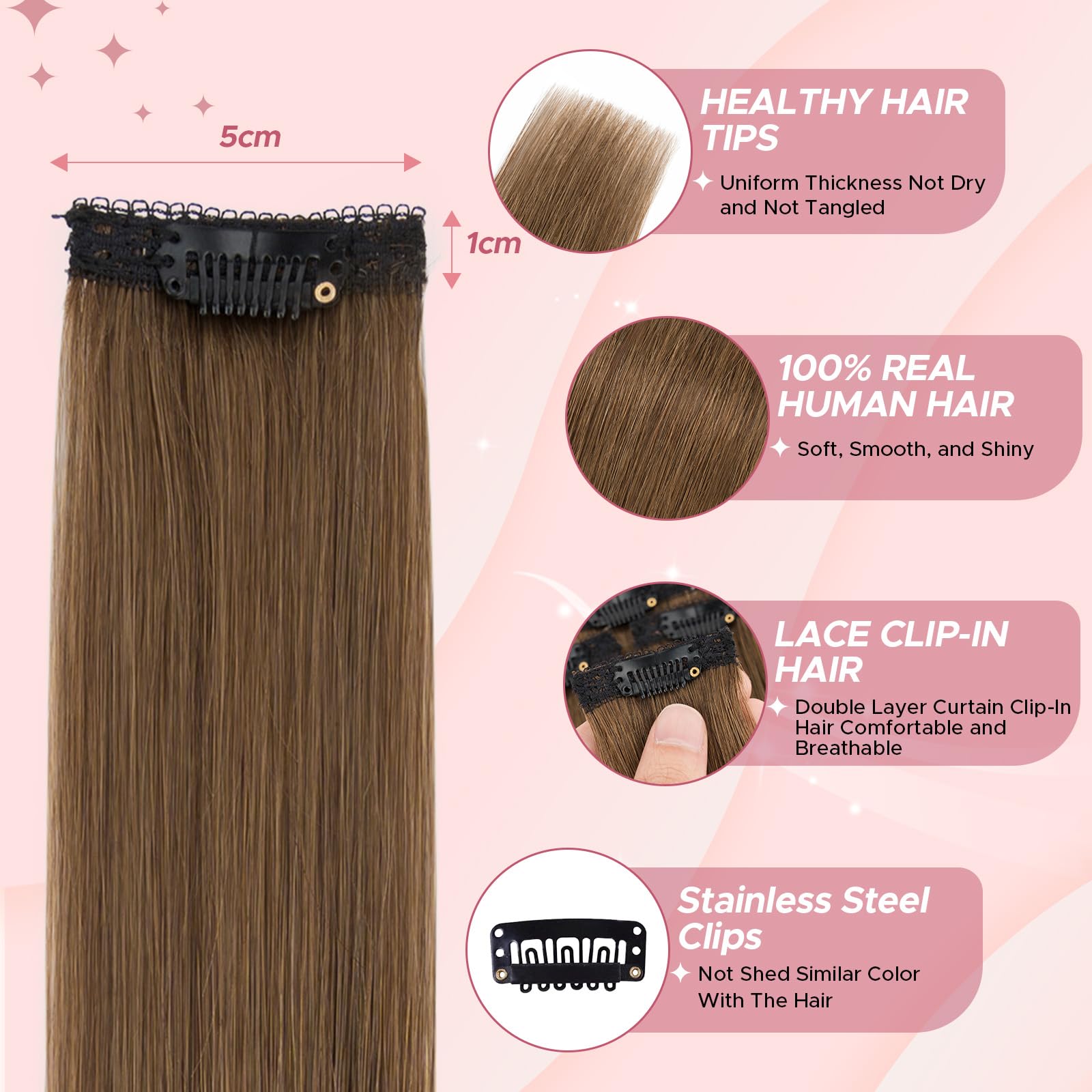 SEGOHAIR Clip in Hair Extensions Real Human Hair, Medium Brown Double Weft Virgin Remy Lace Weft Hair Extensions Clip in - Image 3