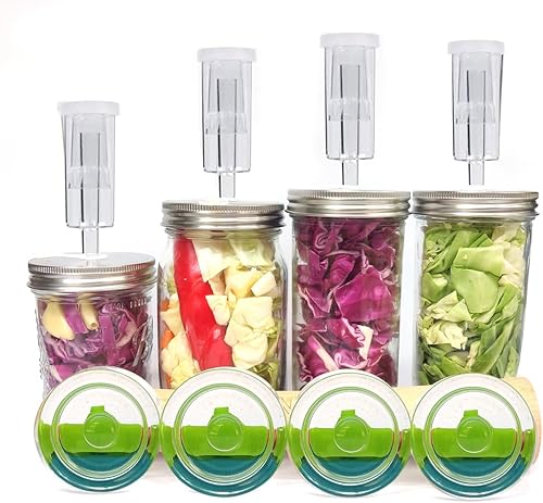 Miniatura 5 de Juego de fermentación de tarros de vidrio para frascos de boca ancha, fermentación de chucrut de verduras con fácil agarre (tarros no incluidos)