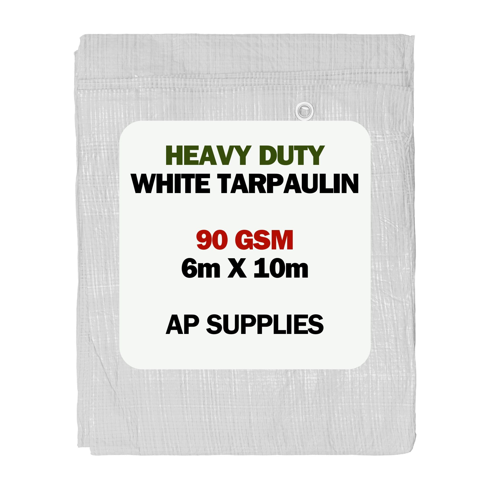 AP Supplies 90gsm M-Grade White Tarpaulin 6m x 10m – Waterproof, UV & Weather Resistant Sheet Cover for Camping, Construction, Gardening & Equipment Protection